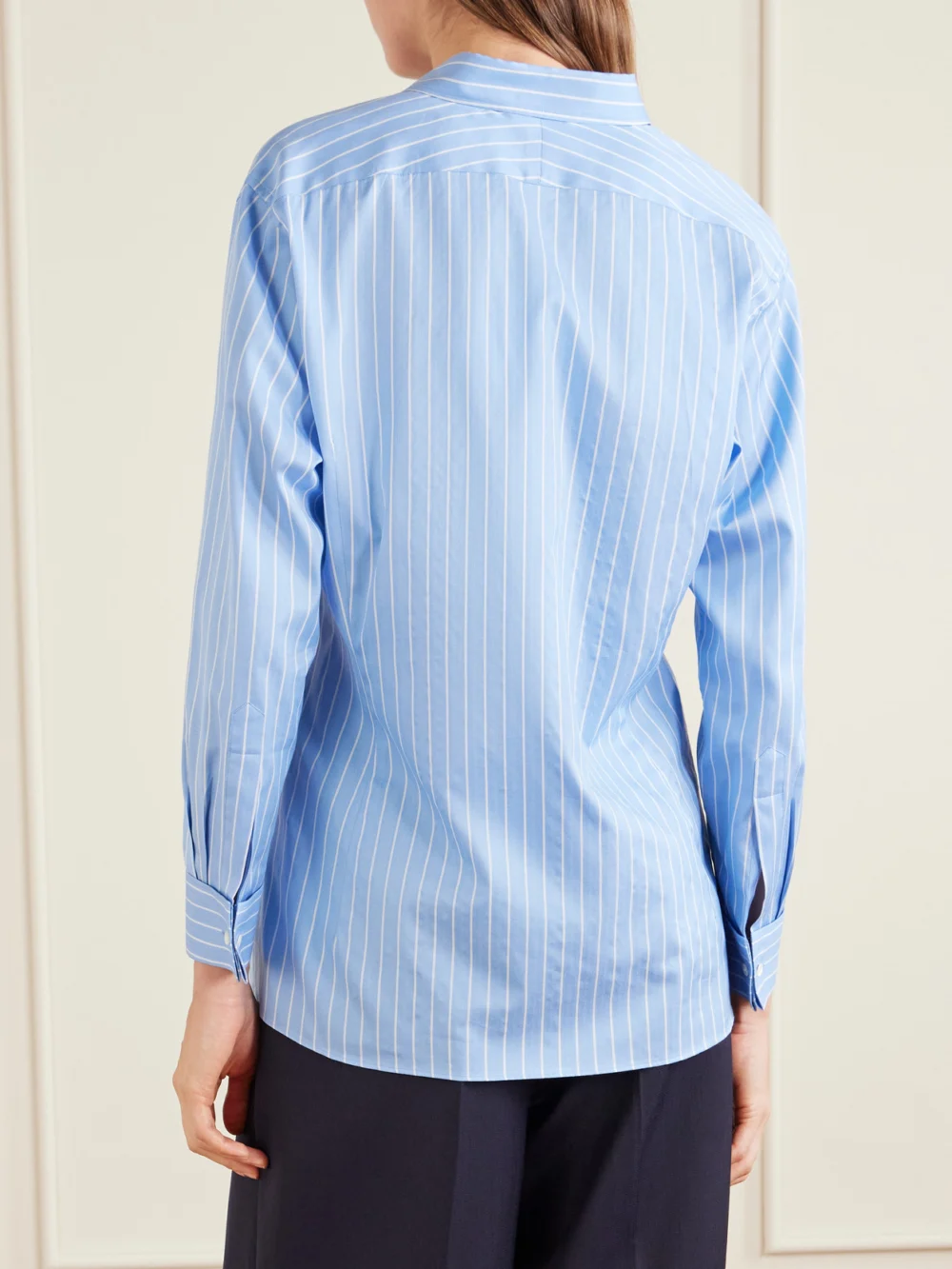Back view of the Auralee Striped Cotton and Silk-blend Shirt