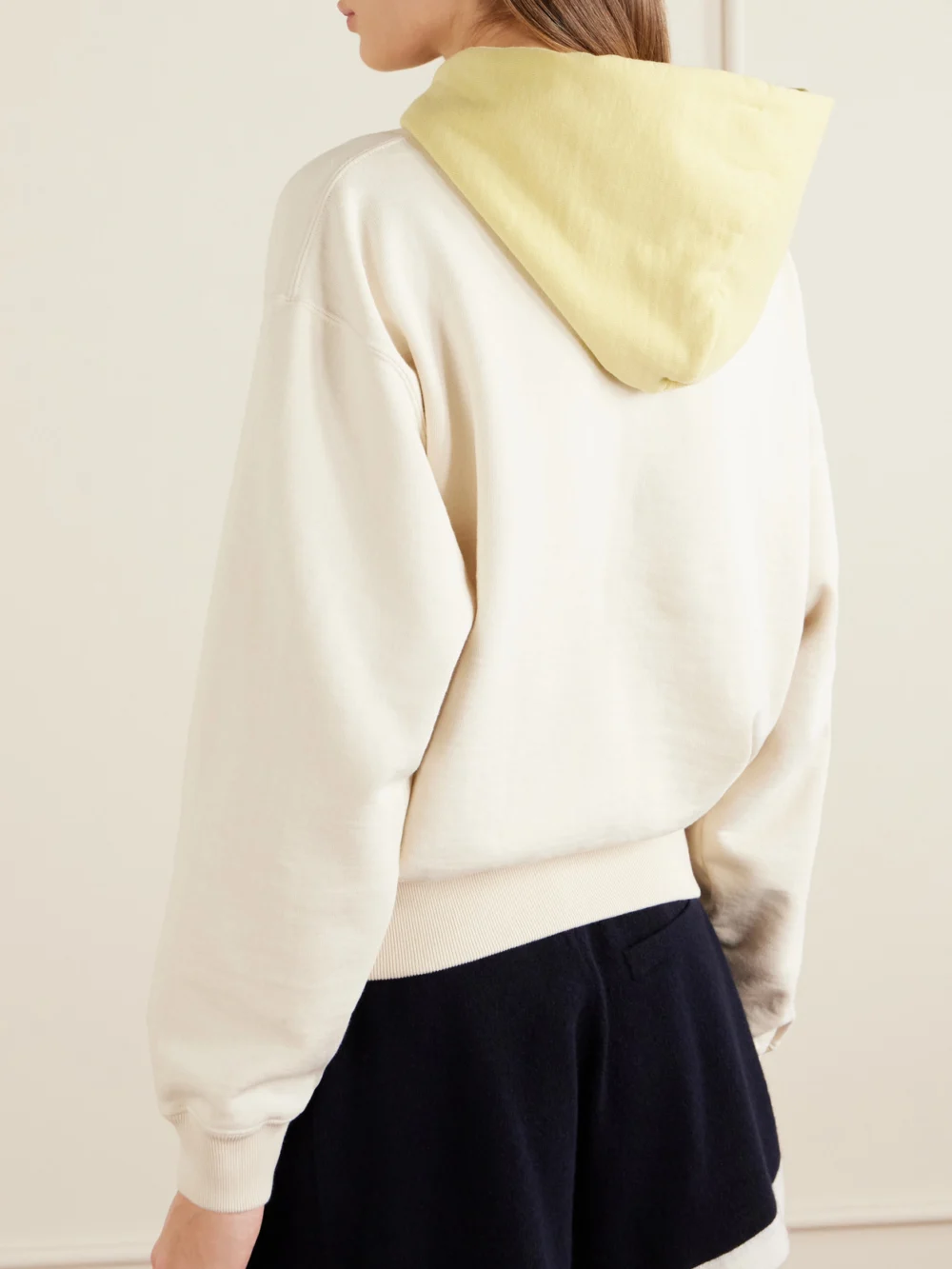 Back view of the Auralee Two-tone Cotton-jersey Hoodie