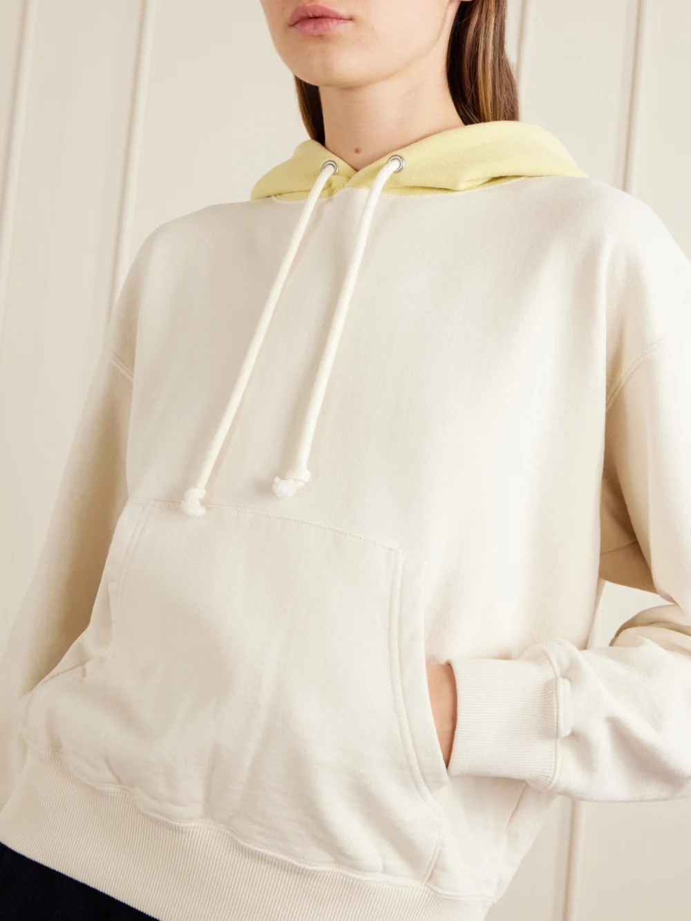 Close-up detail of the Auralee Two-tone Cotton-jersey Hoodie