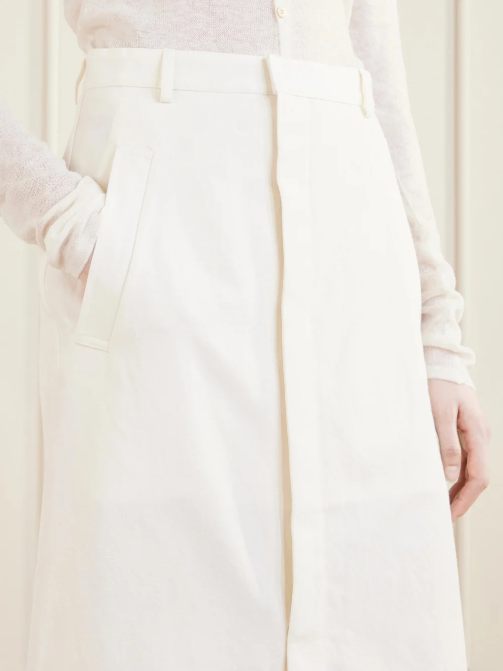 Close-up detail of the Auralee Wool, Cotton and Linen-blend Skirt