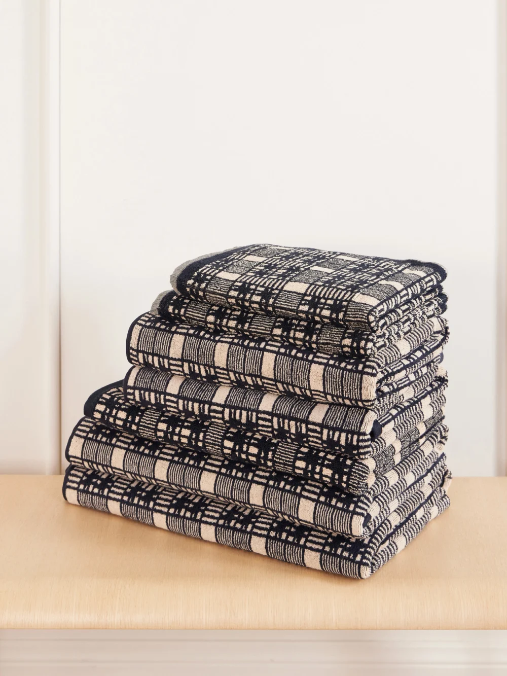 Autumn Sonata Alma Complete Set of Seven Organic Cotton-terry Towels in navy