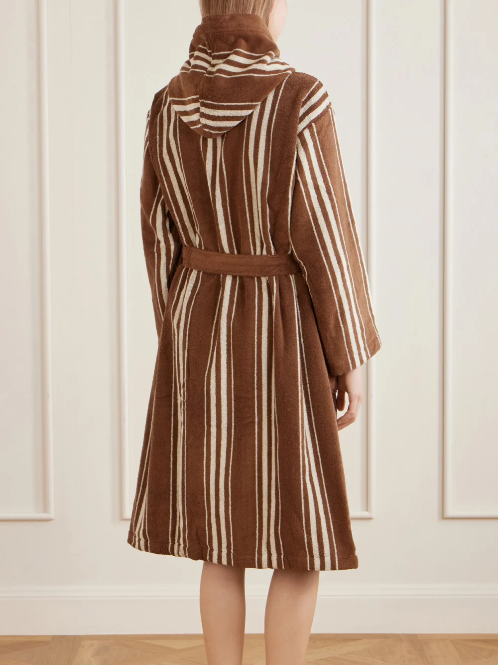 Back view of the Autumn Sonata Charlotte Striped Cotton-terry Robe