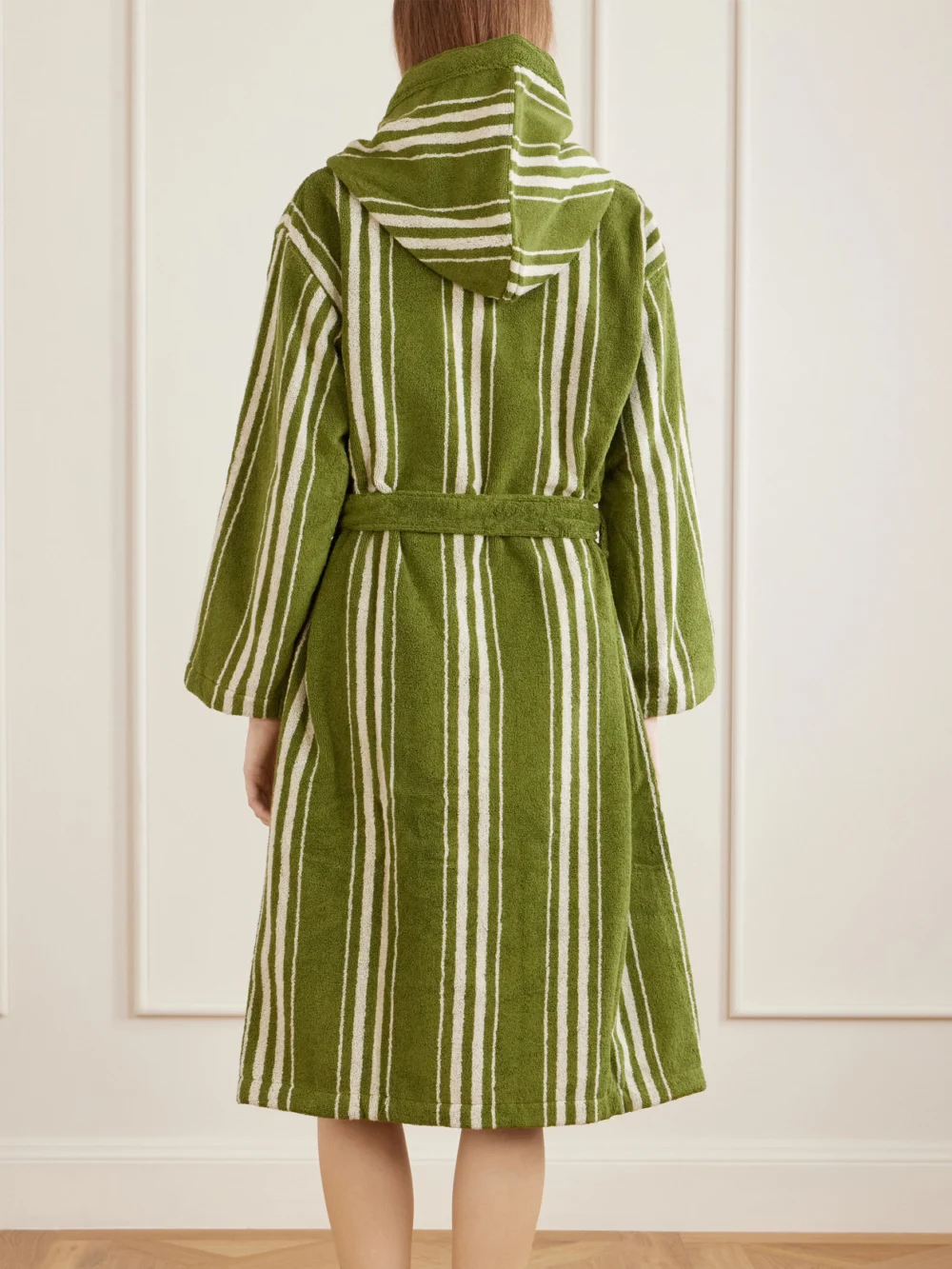 Back view of the Autumn Sonata Charlotte Striped Cotton-terry Robe