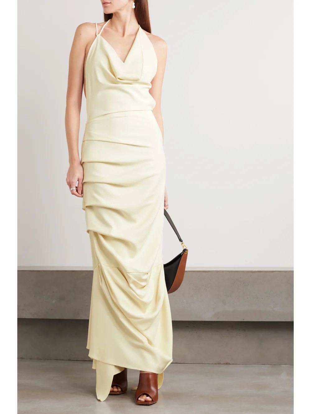 A.W.A.K.E. Mode Asymmetric Draped Stretch-crepe Gown, worn by a model