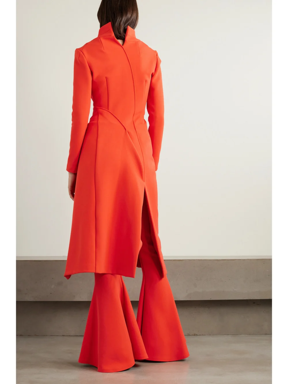 Back view of the A.W.A.K.E. Mode Asymmetric Stretch-twill Coat