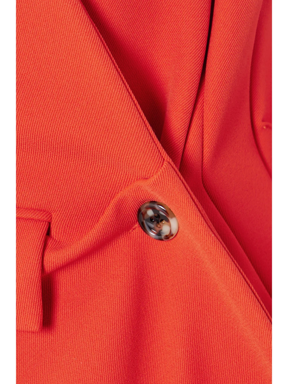 Close-up detail of the A.W.A.K.E. Mode Asymmetric Stretch-twill Coat