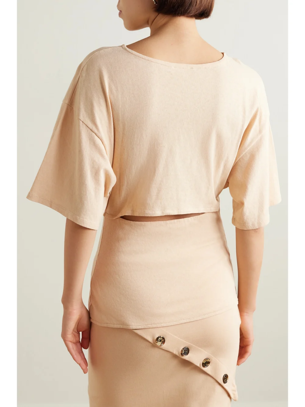Back view of the A.W.A.K.E. Mode Button-embellished Cutout Organic Cotton-jersey T-shirt