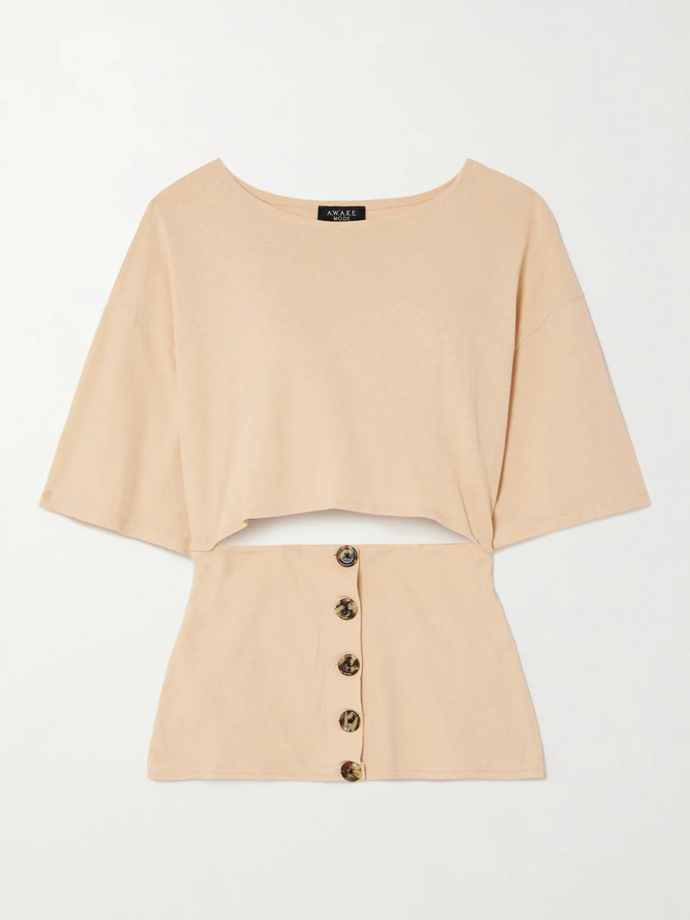 A.W.A.K.E. Mode Button-embellished Cutout Organic Cotton-jersey T-shirt in peach