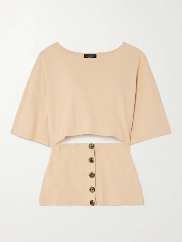 A.W.A.K.E. Mode Button-embellished Cutout Organic Cotton-jersey T-shirt