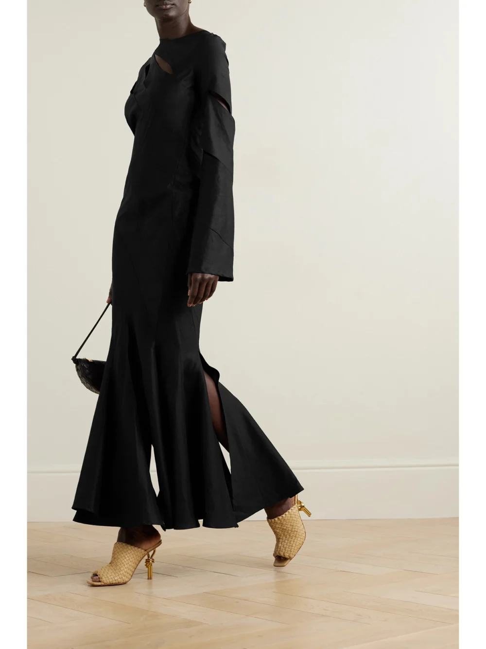 A.W.A.K.E. Mode Cutout Linen, Cupro and Cotton-blend Maxi Dress, worn by a model
