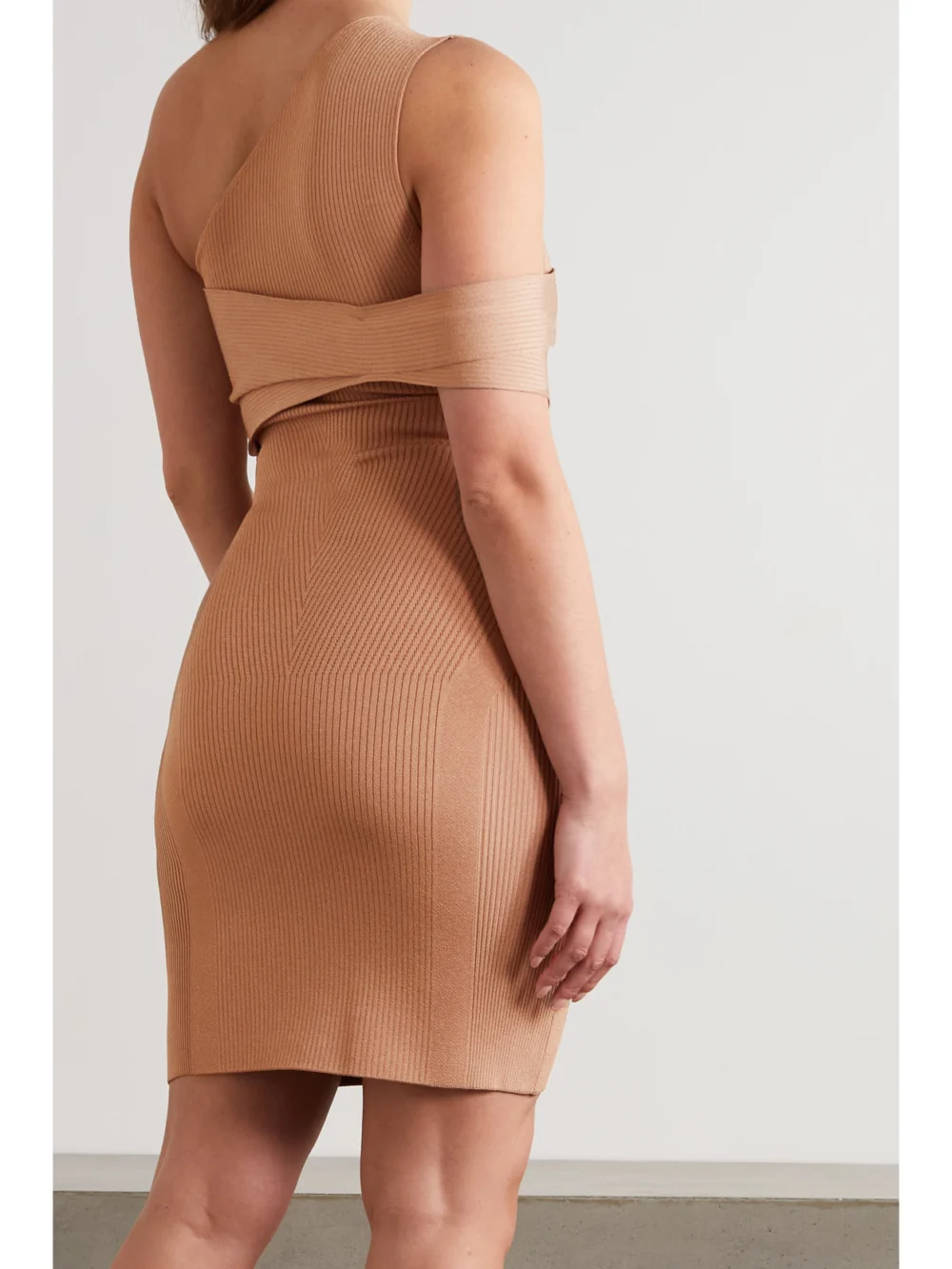 Back view of the Az Factory Mybody One-shoulder Ribbed Stretch-knit Midi Dress