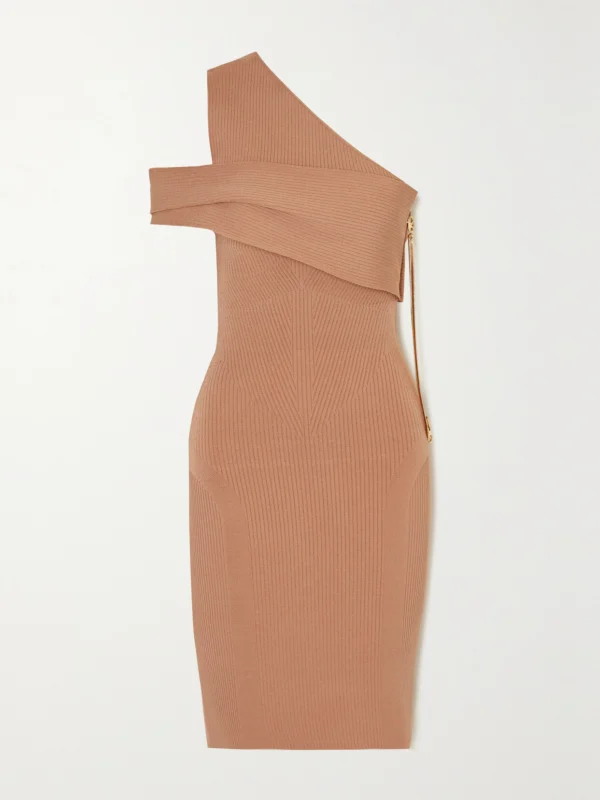 Az Factory Mybody One-shoulder Ribbed Stretch-knit Midi Dress