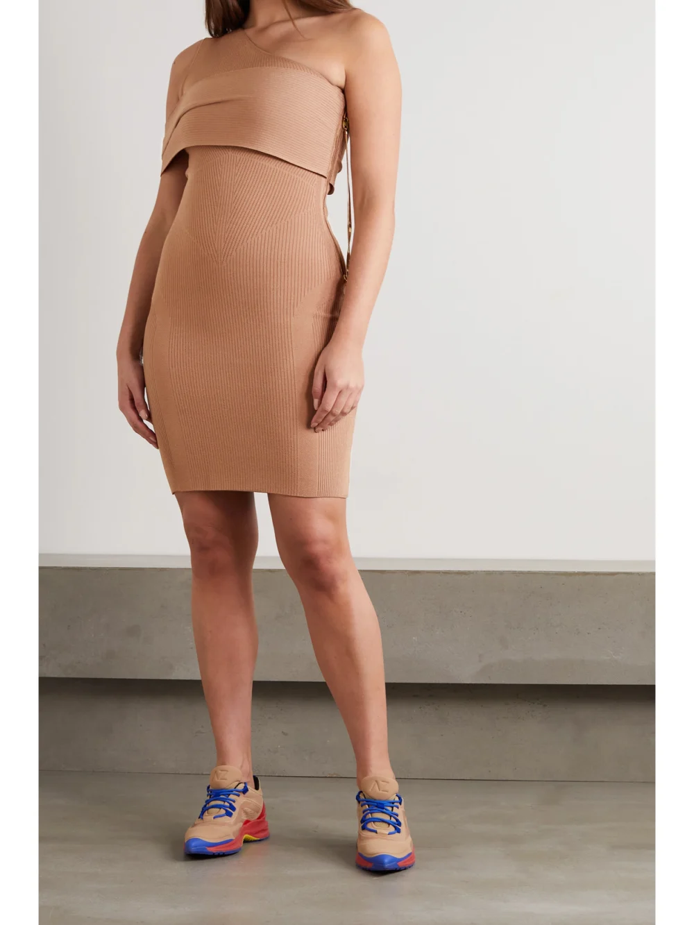 Az Factory Mybody One-shoulder Ribbed Stretch-knit Midi Dress, worn by a model