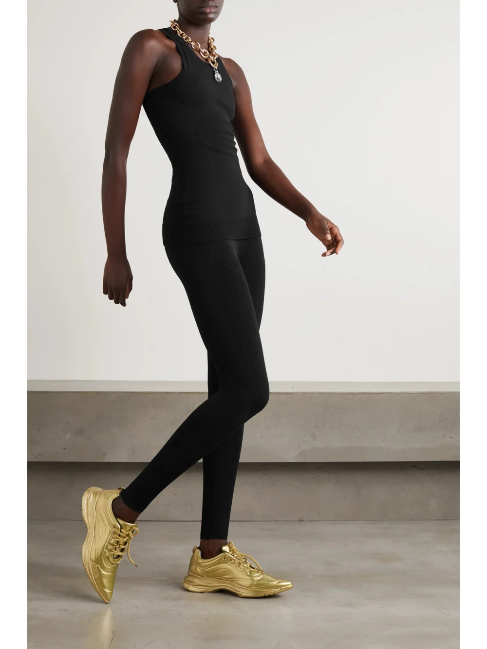 Az Factory Mybody Paneled Stretch-knit Leggings, worn by a model