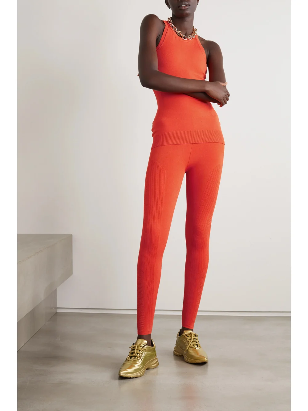 Az Factory Mybody Paneled Stretch-knit Leggings, worn by a model