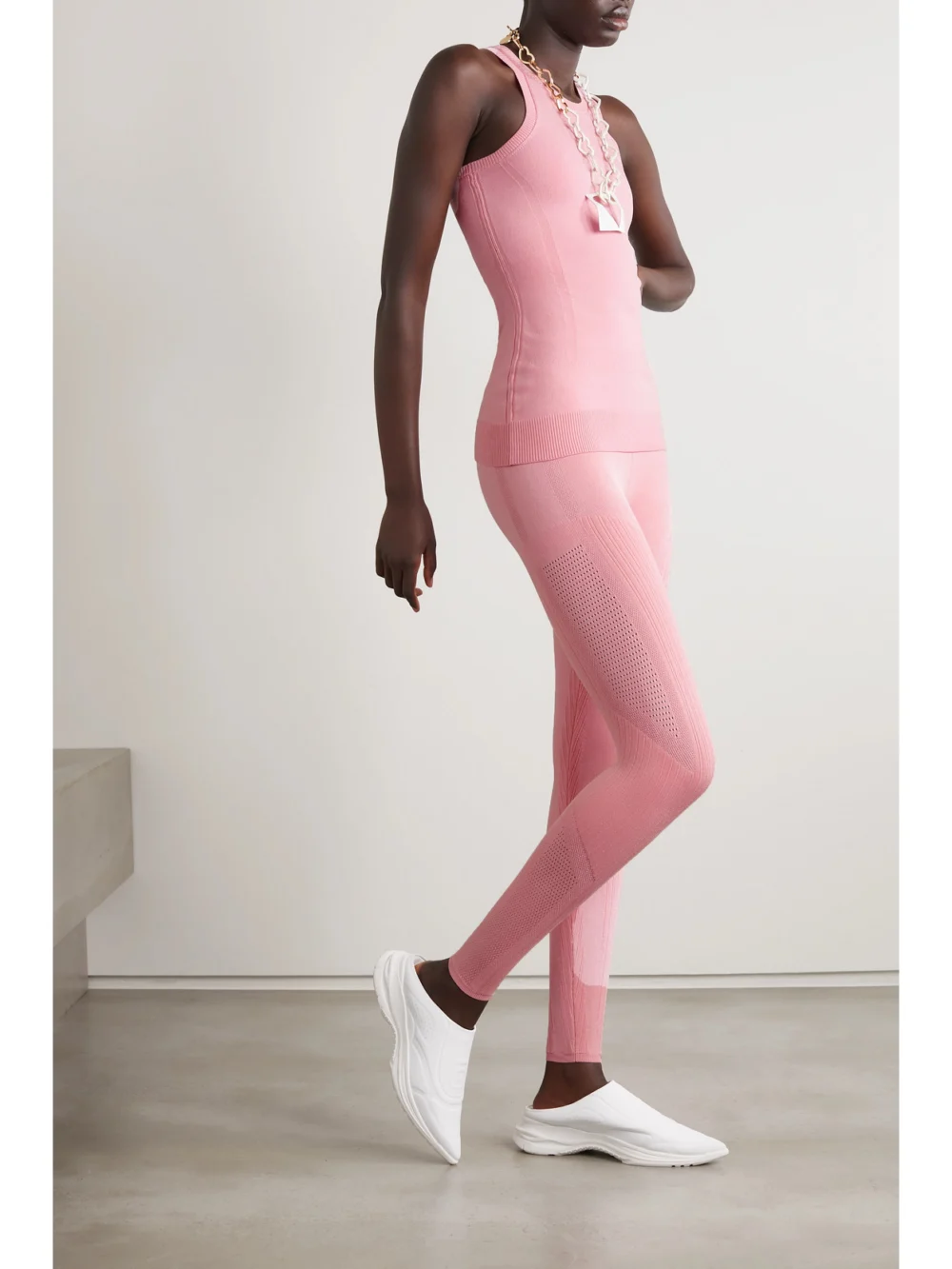 Az Factory Mybody Paneled Stretch-knit Leggings, worn by a model