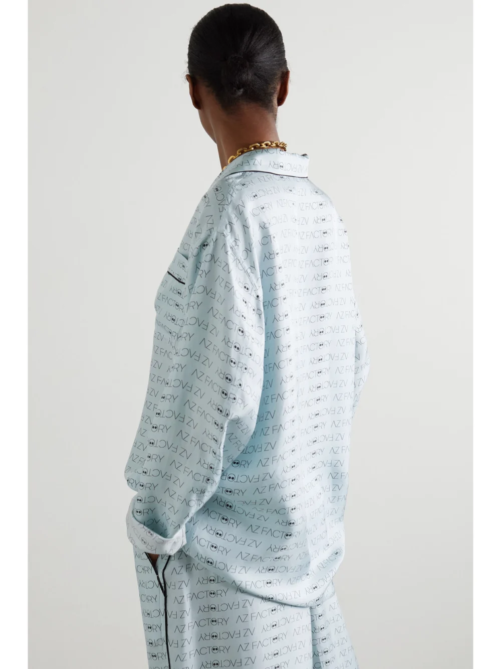 Back view of the Az Factory Pijama Look But Don't Touch Printed Silk-twill Shirt