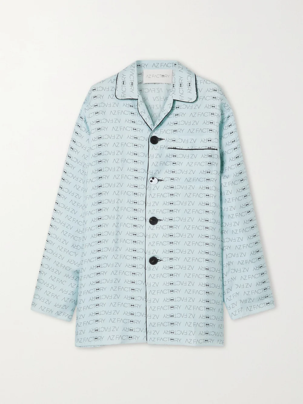 Az Factory Pijama Look But Don't Touch Printed Silk-twill Shirt in blue