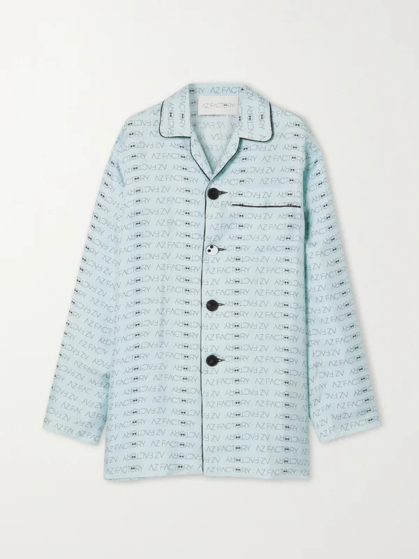 Az Factory Pijama Look But Don't Touch Printed Silk-twill Shirt