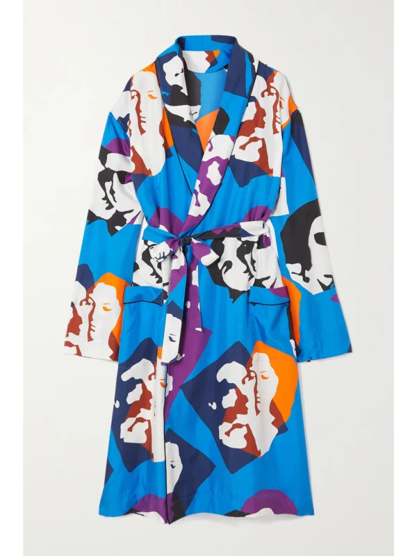Az Factory Pijama the Kiss Belted Printed Silk-twill Robe