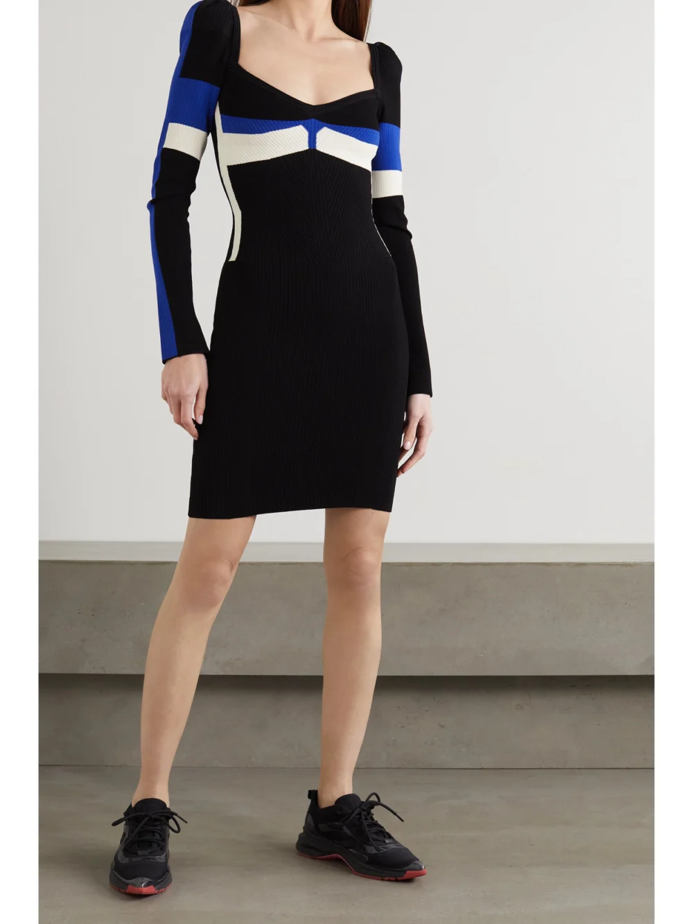 Az Factory Your Body Color-block Ribbed Stretch-knit Mini Dress, worn by a model