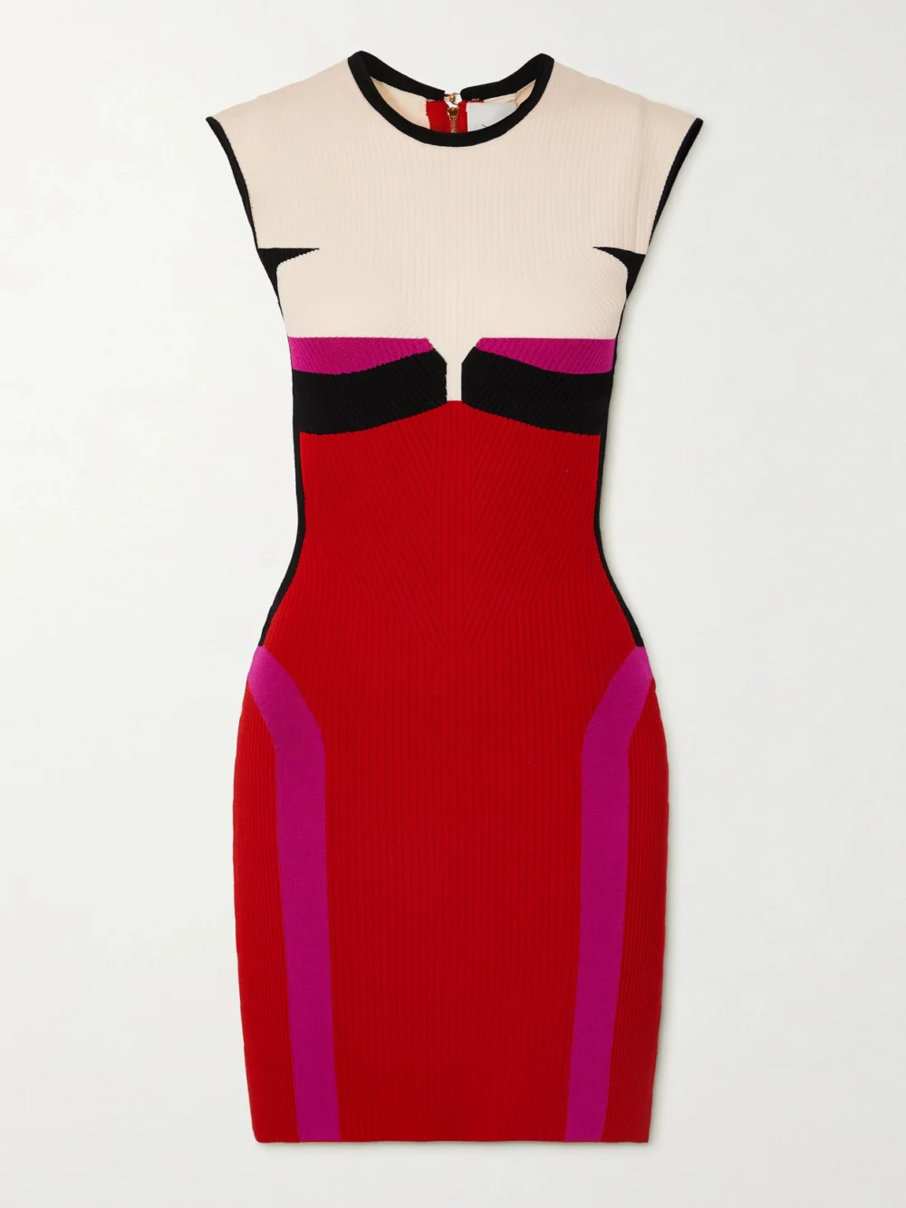 Az Factory Your Body Color-block Ribbed Stretch-knit Mini Dress in red