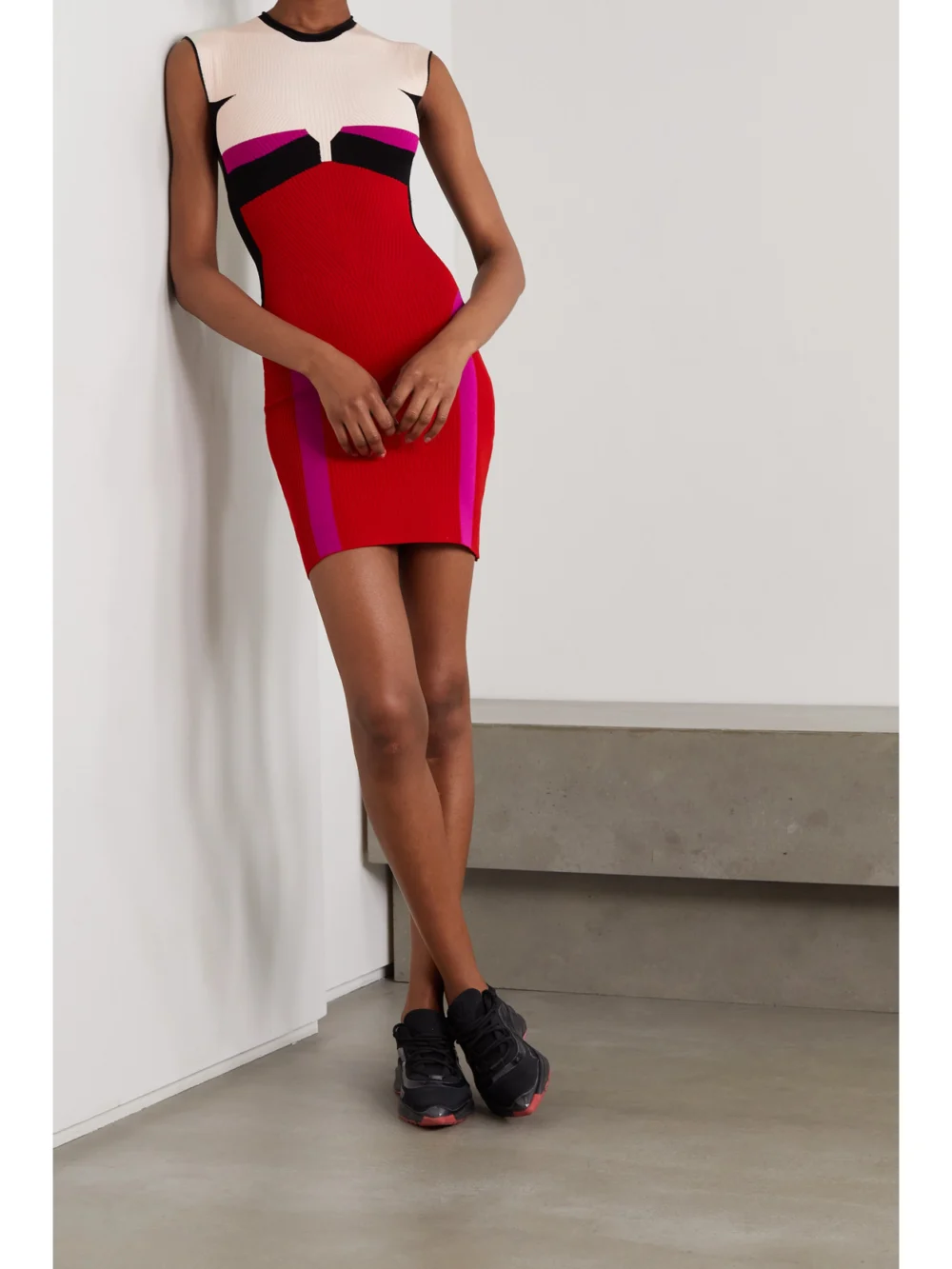 Az Factory Your Body Color-block Ribbed Stretch-knit Mini Dress, worn by a model