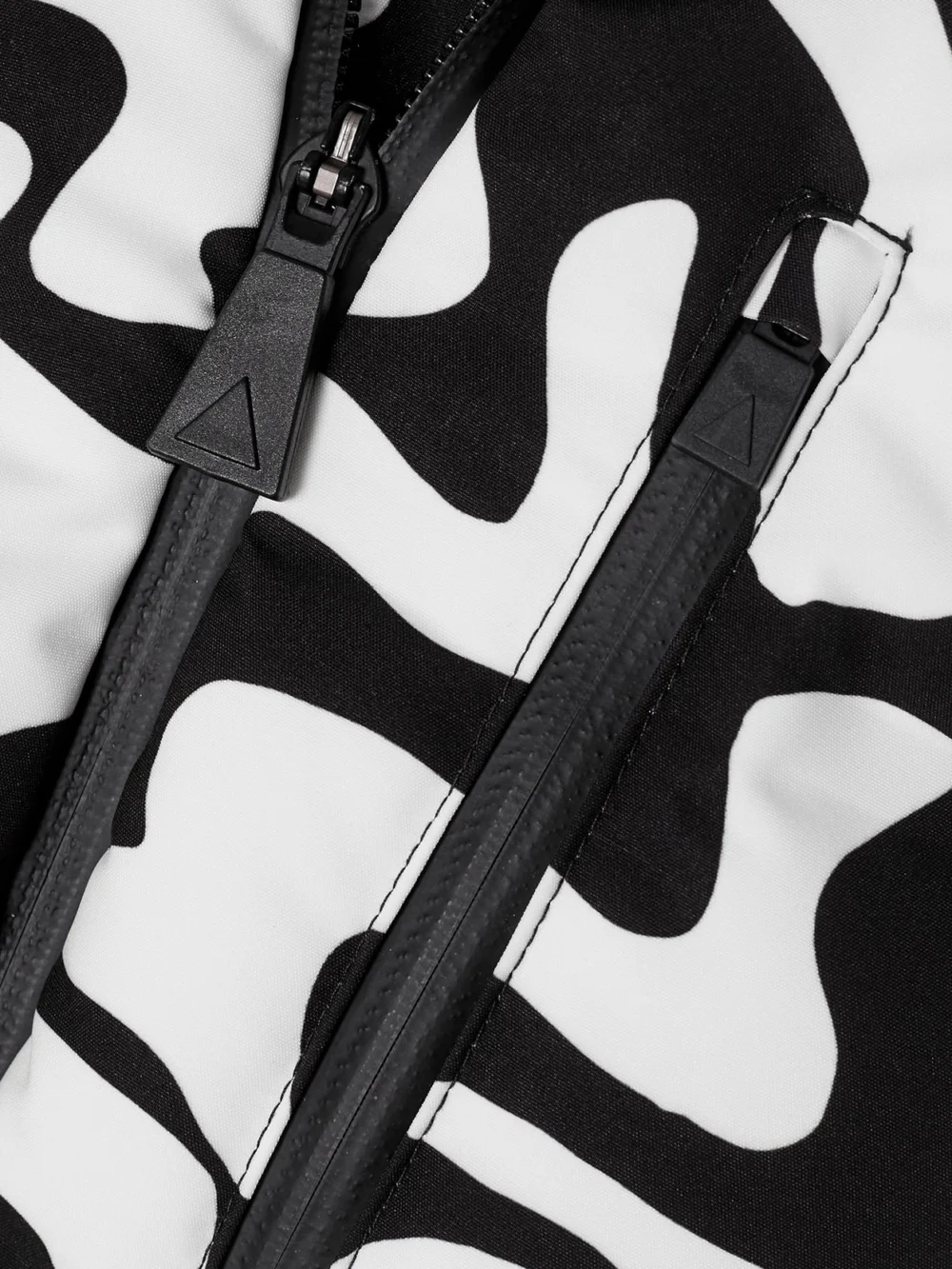 Close-up detail of the Aztech Mountain + Ed Curtis Nuke Hooded Printed Down Ski Jacket