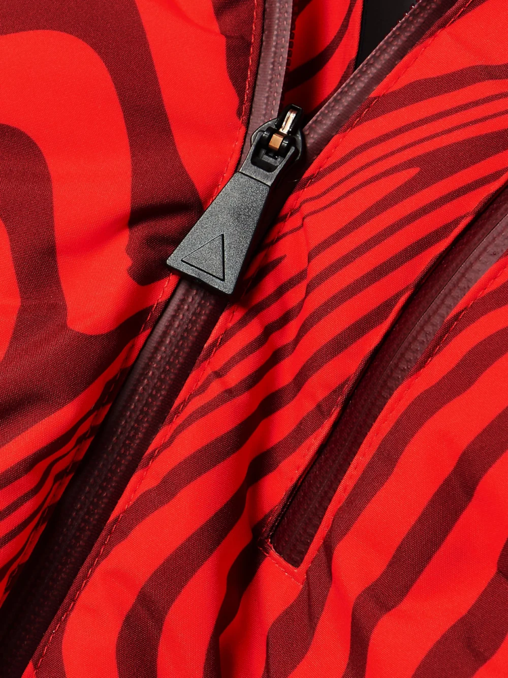 Close-up detail of the Aztech Mountain Minnie Nuke Hooded Printed Quilted Down Ski Jacket
