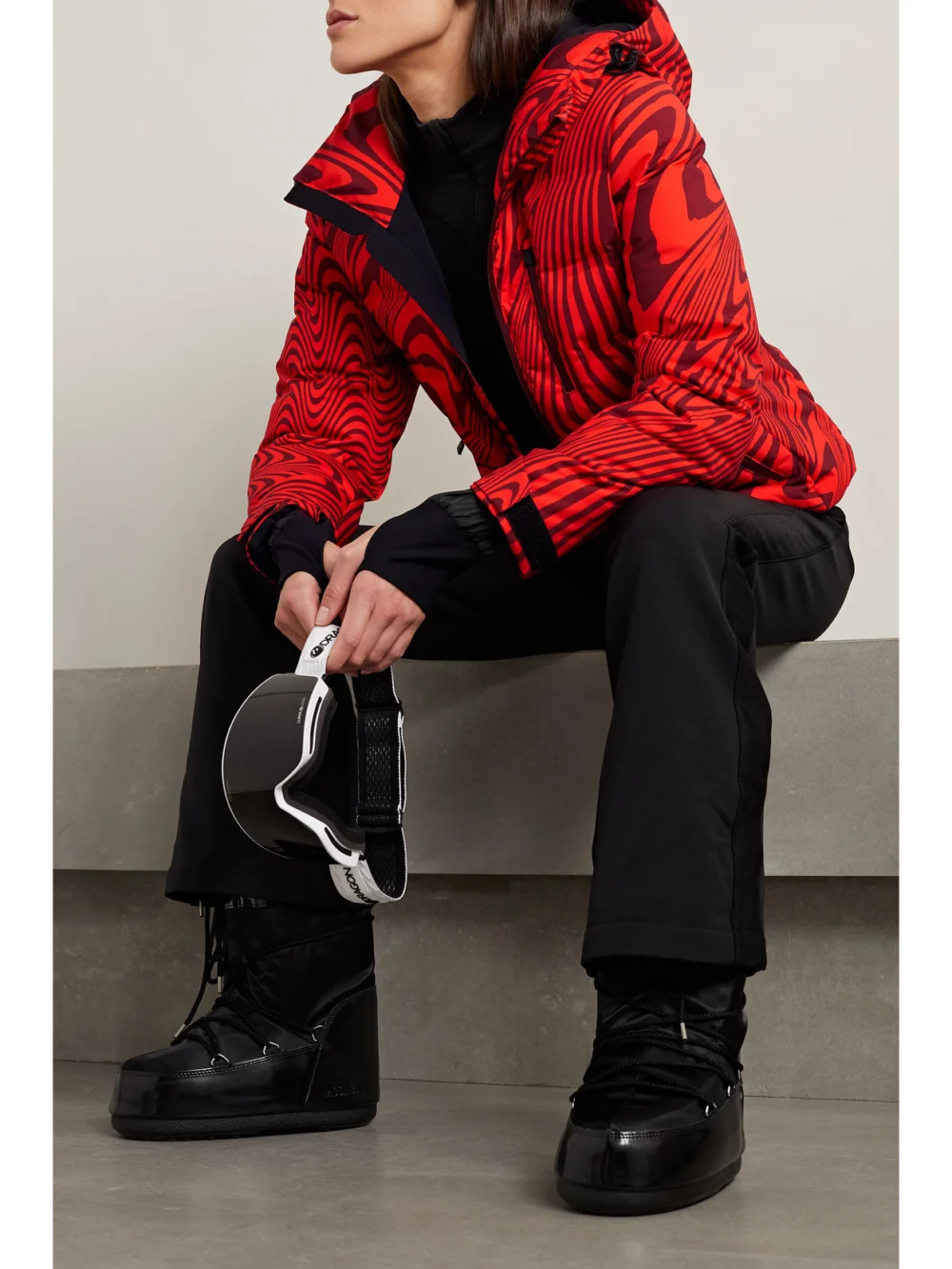 Aztech Mountain Minnie Nuke Hooded Printed Quilted Down Ski Jacket, worn by a model