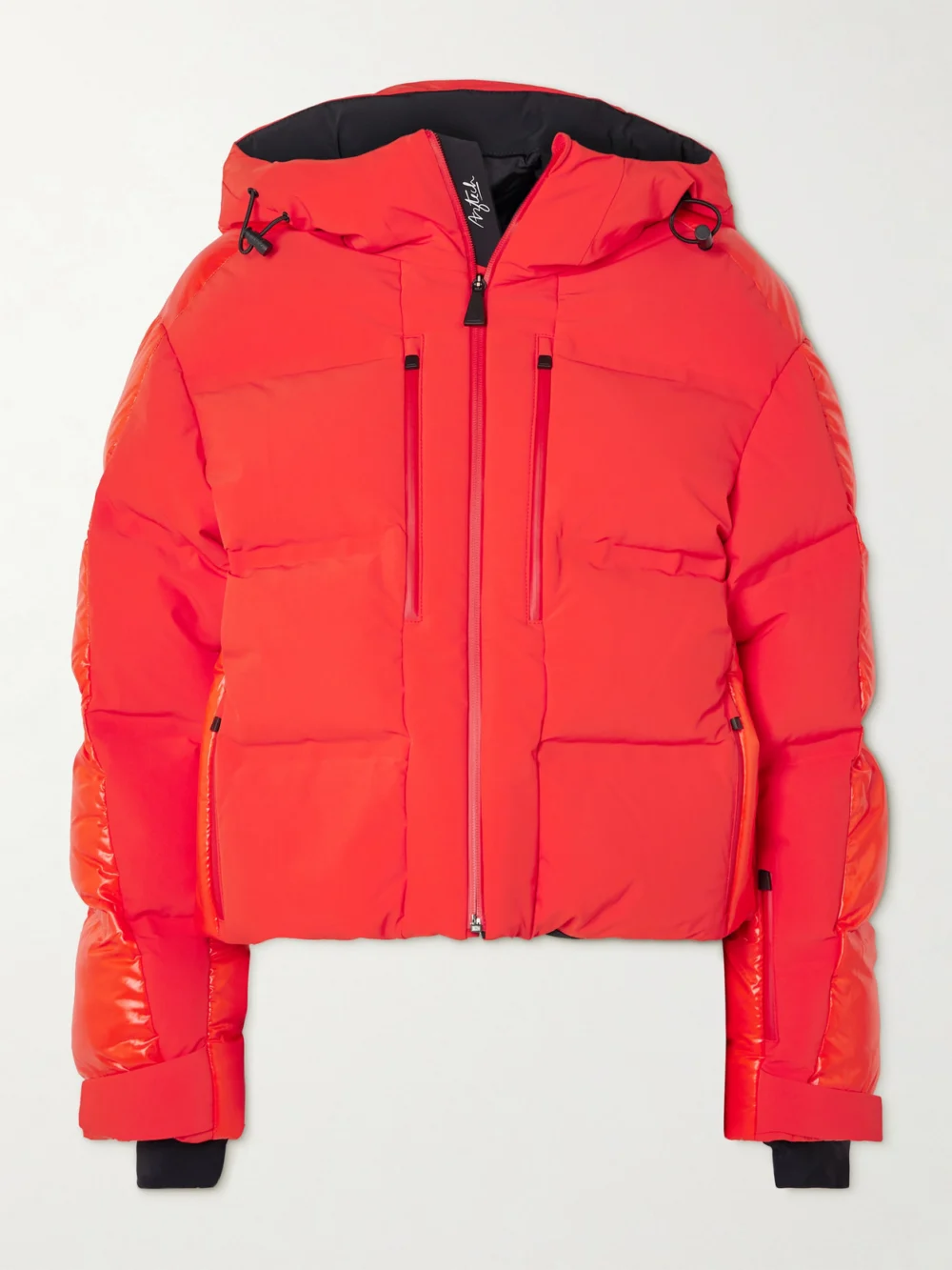 Aztech Mountain Super Nuke Hooded Quilted Paneled Down Ski Jacket in red