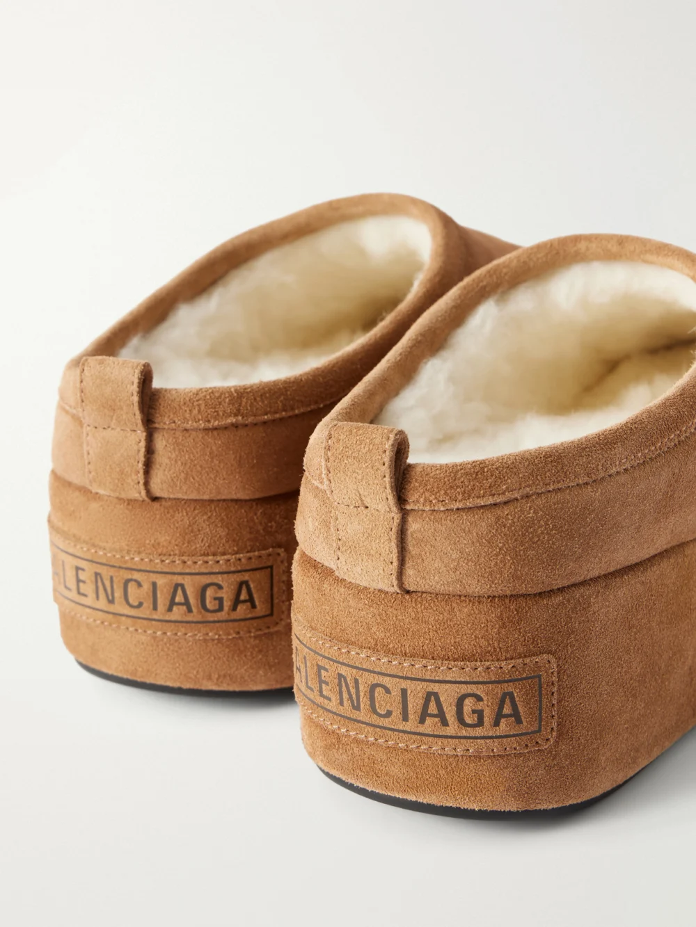 Close-up detail of the Balenciaga Alaska Platform Suede Mules