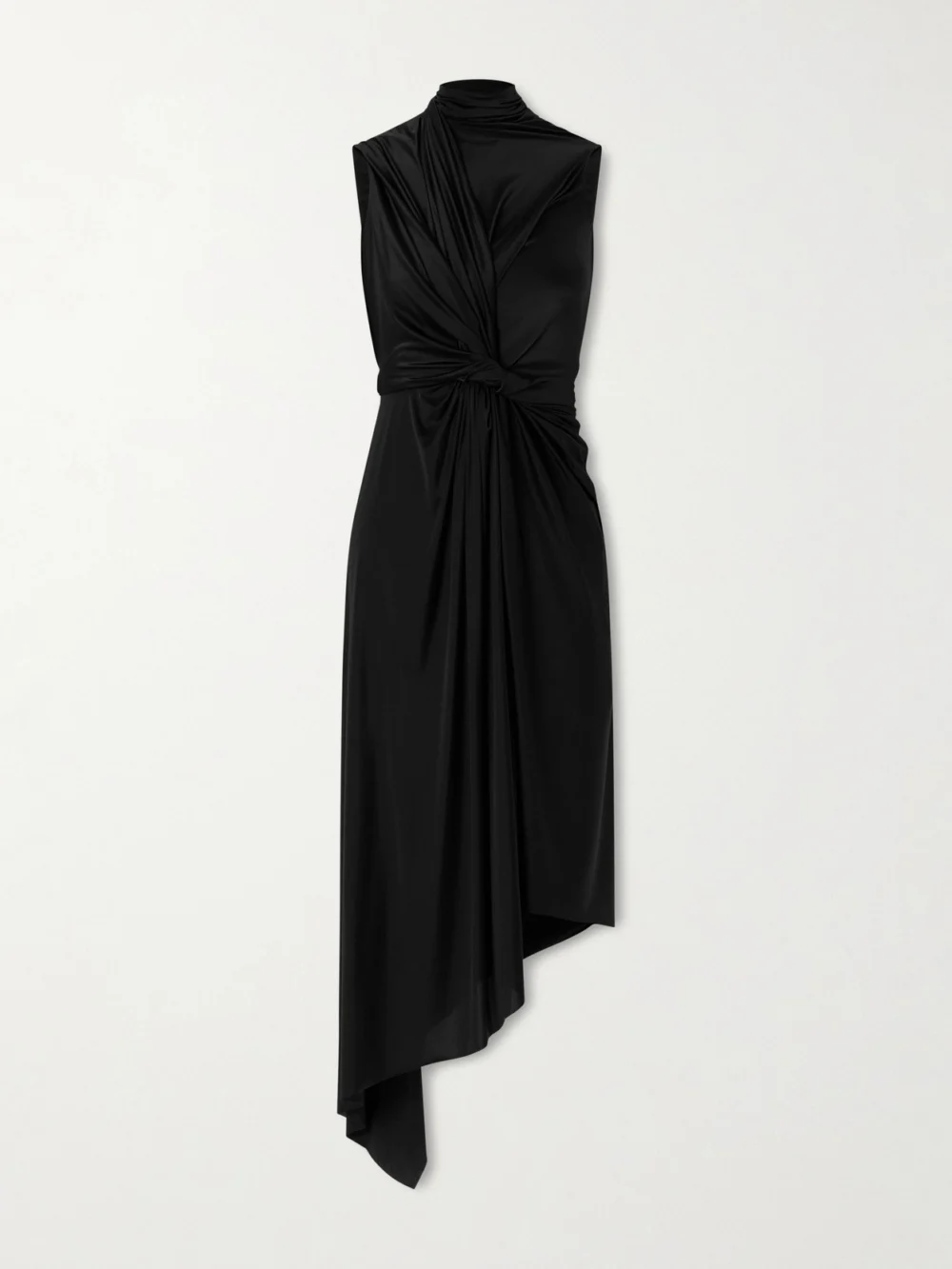 Balenciaga Asymmetric Draped Knotted Satin-jersey Dress in black
