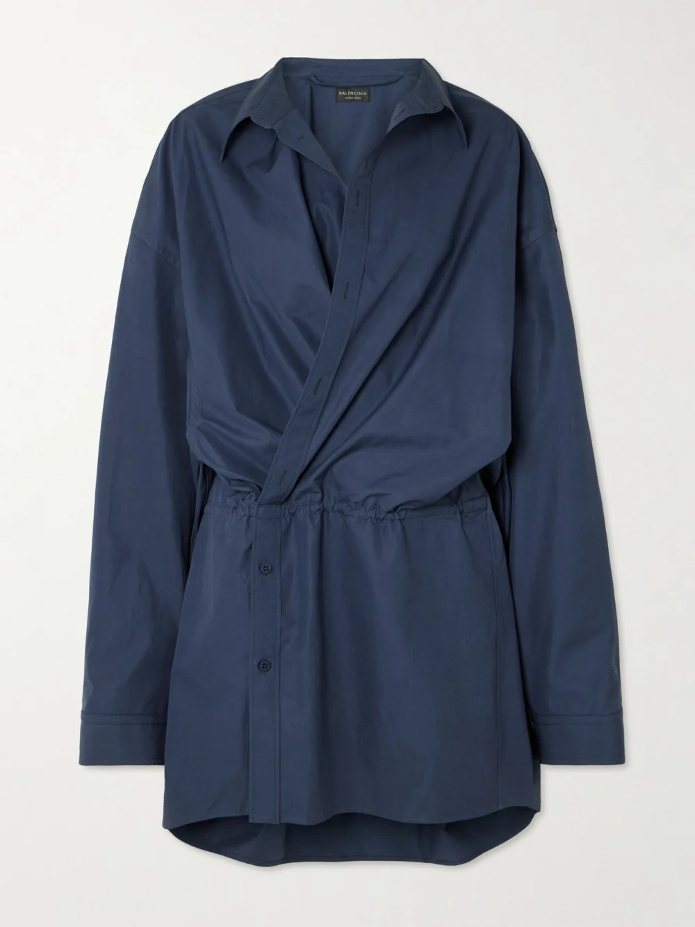 Balenciaga Asymmetric Gathered Cotton-poplin Mini Shirt Dress in blue
