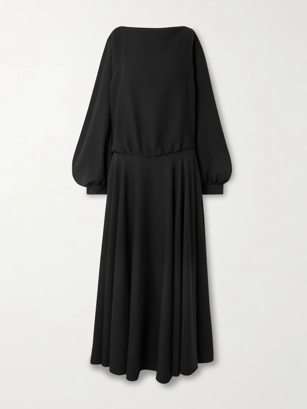 Balenciaga Balloon Gathered Draped Cutout Silk and Wool-blend Crepe Maxi Dress in black