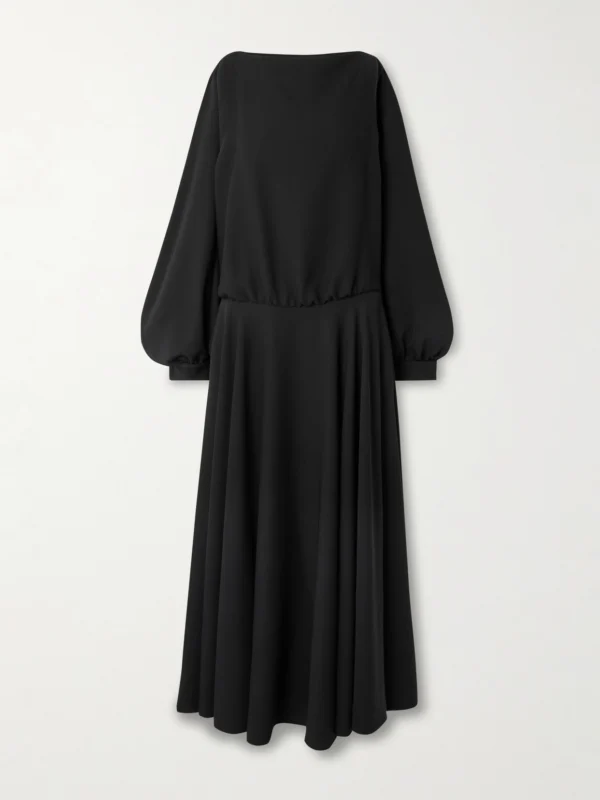 Balenciaga Balloon Gathered Draped Cutout Silk and Wool-blend Crepe Maxi Dress