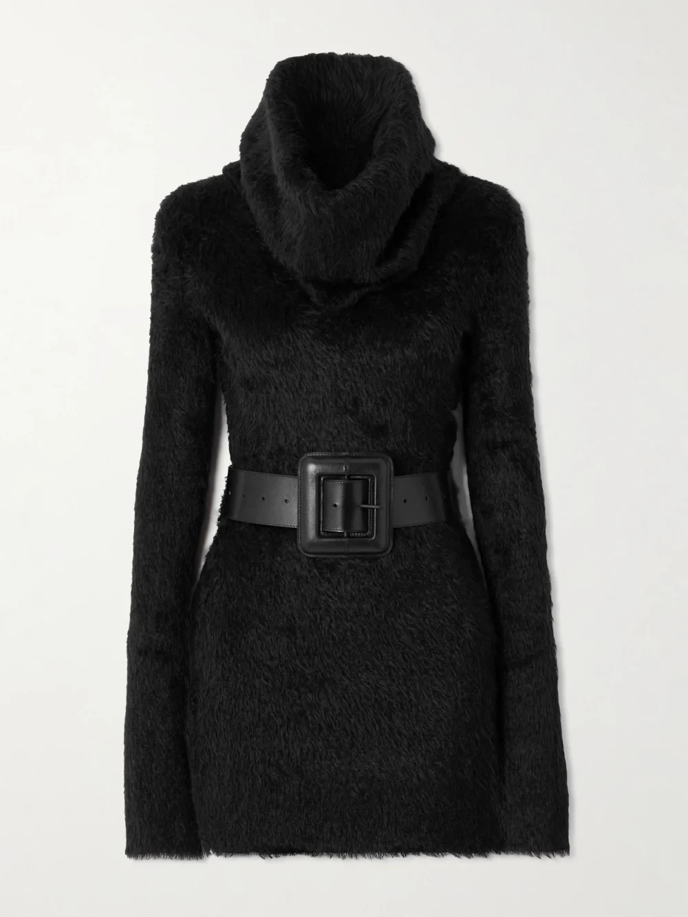 Balenciaga Belted Brushed-knit Turtleneck Mini Dress in black