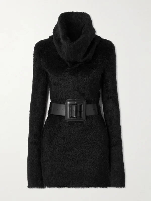 Balenciaga Belted Brushed-knit Turtleneck Mini Dress