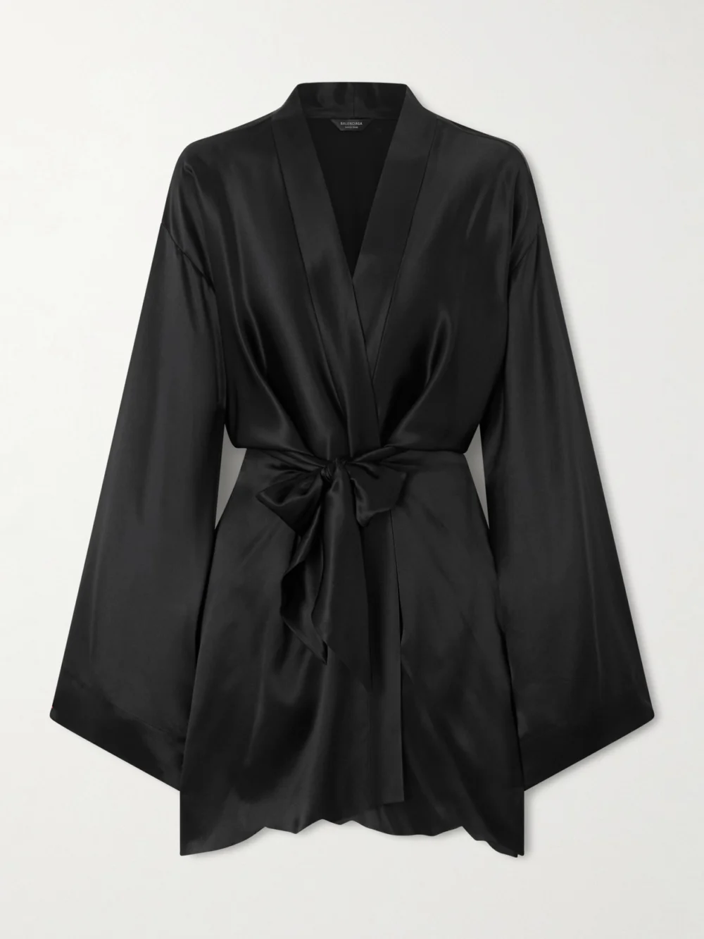 Balenciaga Belted Silk-satin Mini Wrap Dress in black