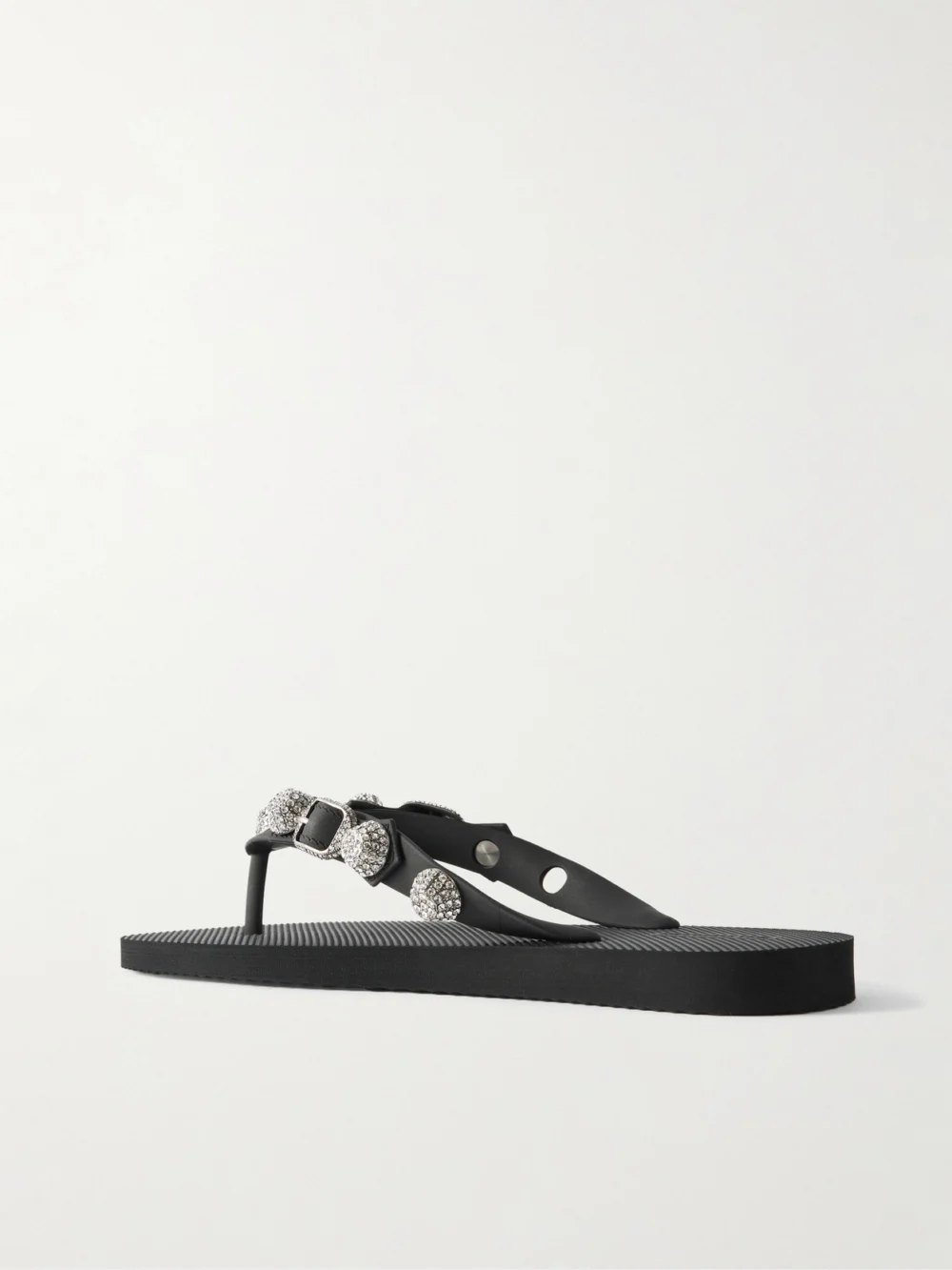 Back view of the Balenciaga Cagole Embellished Rubber Flip Flops