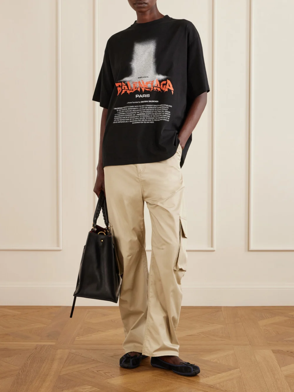Balenciaga Cargo Cotton Wide-leg Pants, worn by a model