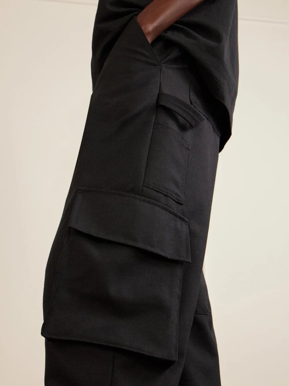 Close-up detail of the Balenciaga Cargo Cotton Wide-leg Pants