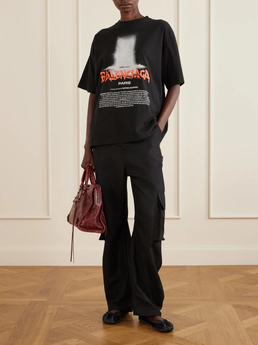 Balenciaga Cargo Cotton Wide-leg Pants, worn by a model