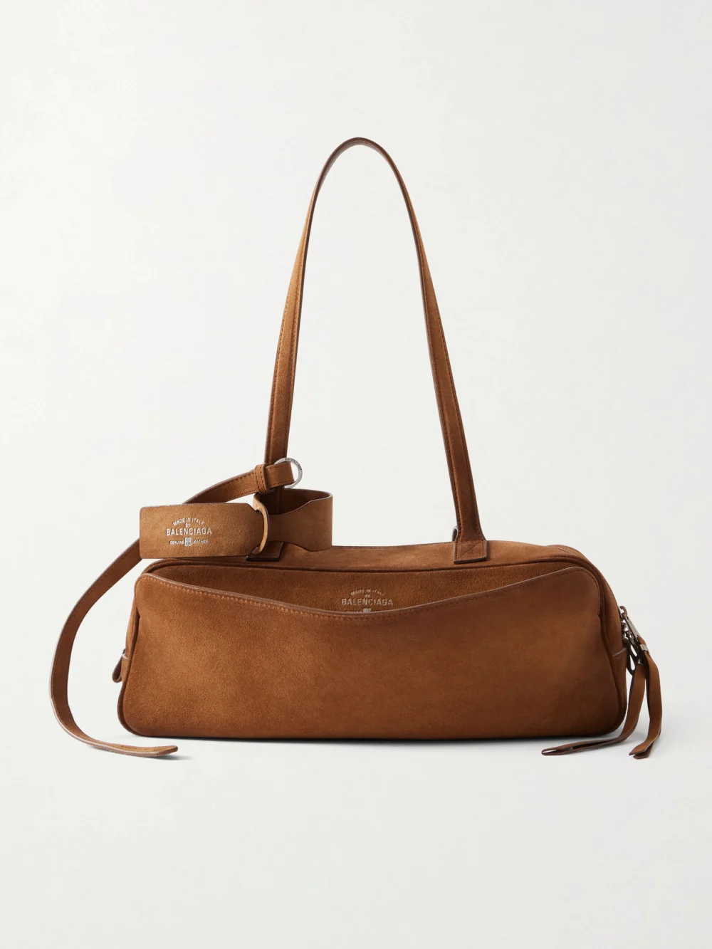 Balenciaga Carrie Small Suede Shoulder Bag in camel