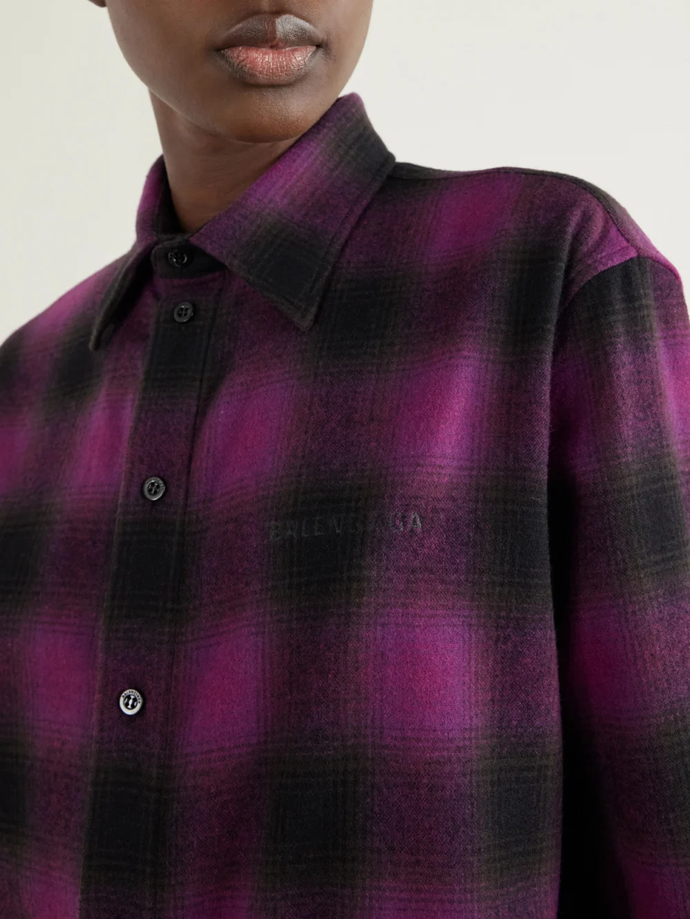 Close-up detail of the Balenciaga Checked Wool-blend Shirt