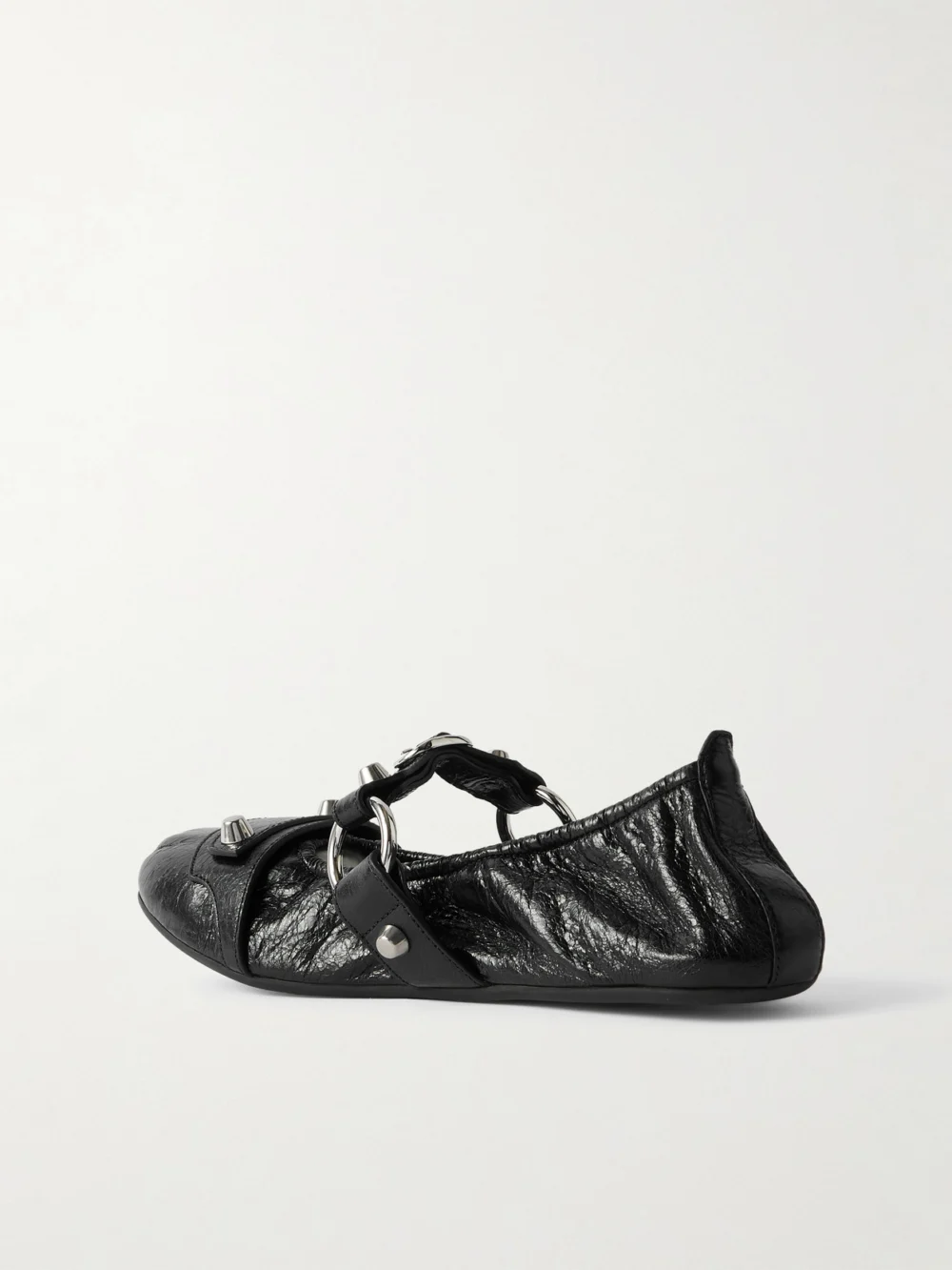 Back view of the Balenciaga City Embellished Crinkled-leather Ballet Flats