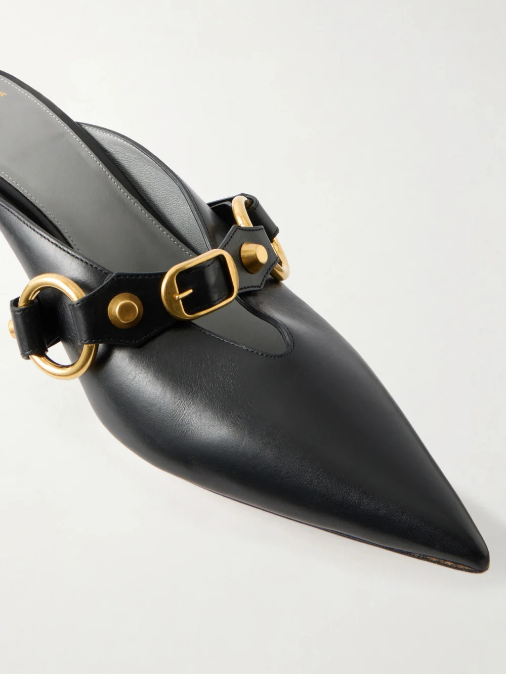 Close-up detail of the Balenciaga City Embellished Leather Mules