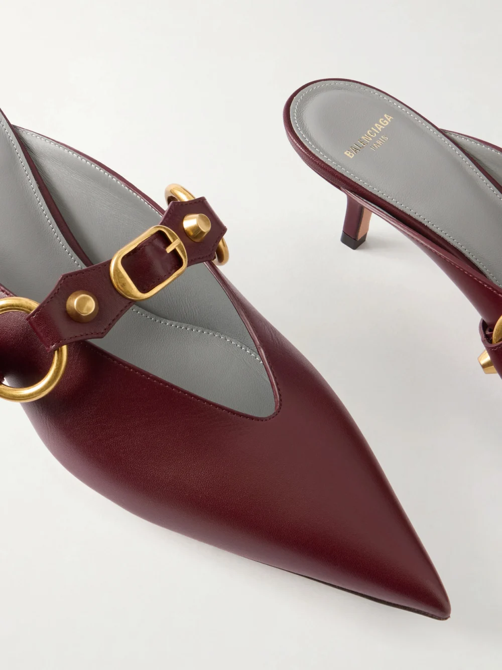 Close-up detail of the Balenciaga City Embellished Leather Mules