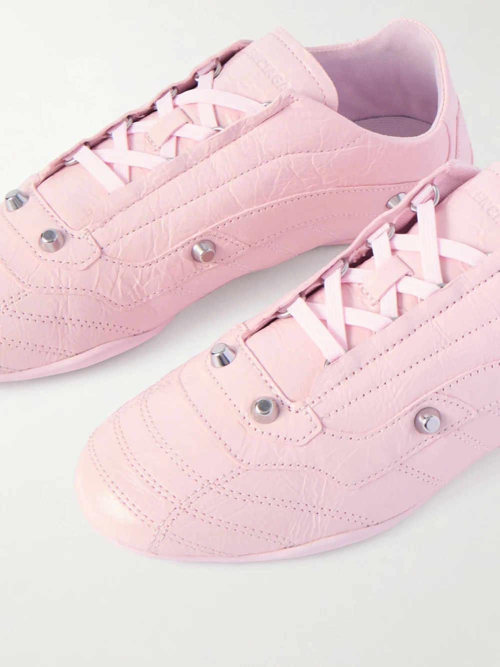 Close-up detail of the Balenciaga City Studded Crinkled-leather Sneakers