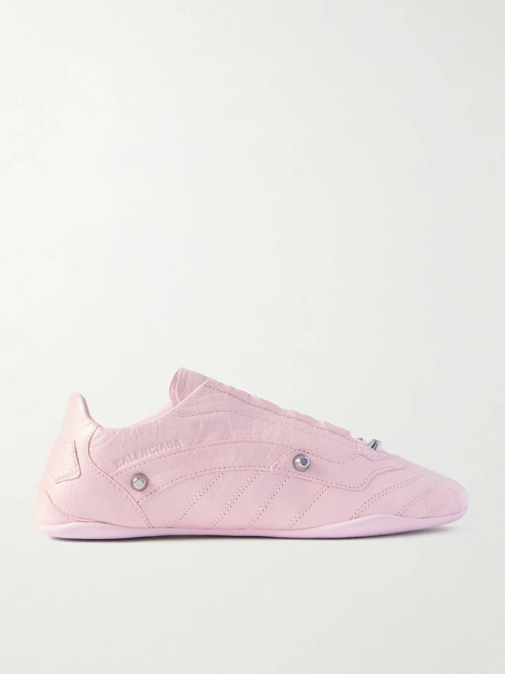 Balenciaga City Studded Crinkled-leather Sneakers in baby pink